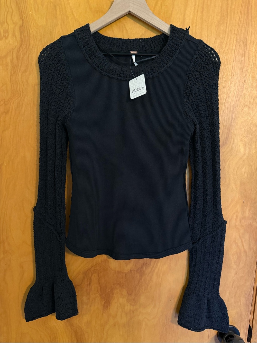 NWT Free People Cuffing Season Long Bell Sleeve Size Large Black
